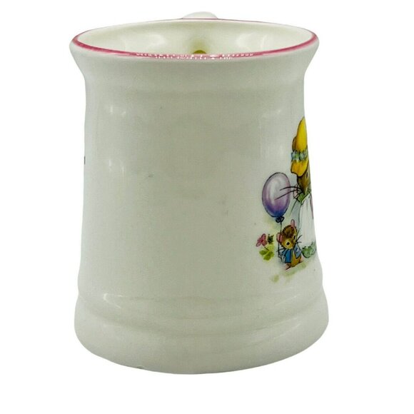 Mouse Party Straffordshire Amber Bone China Handled Cup 6 oz Pink Trim - Picture 2 of 8